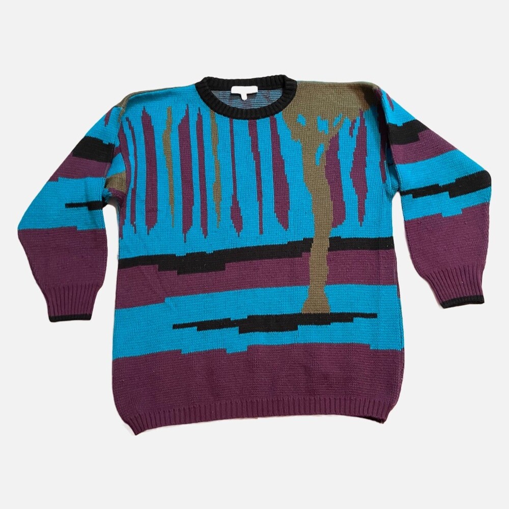 Vintage Lonstein’s Private Collection Knit Tree Nature Crew Neck Sweater Sz M